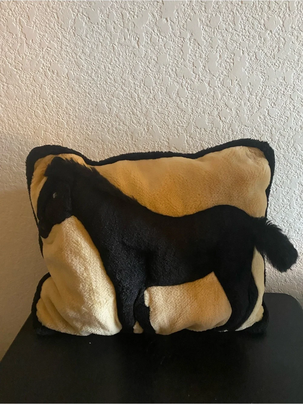 Horse Appliqué Equestrian 3D   Tan Black Trim Plush 14x12 Western Throw Pillow